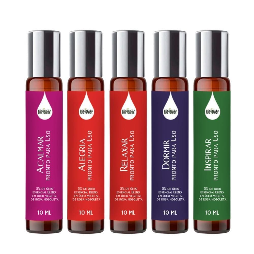 Kit 5 Óleos Essenciais Prontos Para Pele Roll On 10Ml Relax