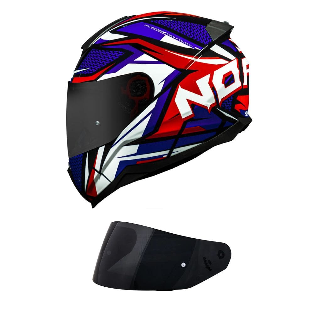 Capacete Norisk Razor Sharp Azul e Vermelho Mais Viseira Fumê