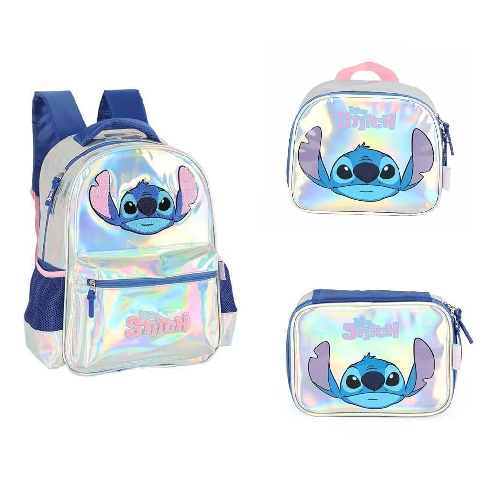 Kit Mochila Costas + Lancheira + Estojo Box Stitch - Prata