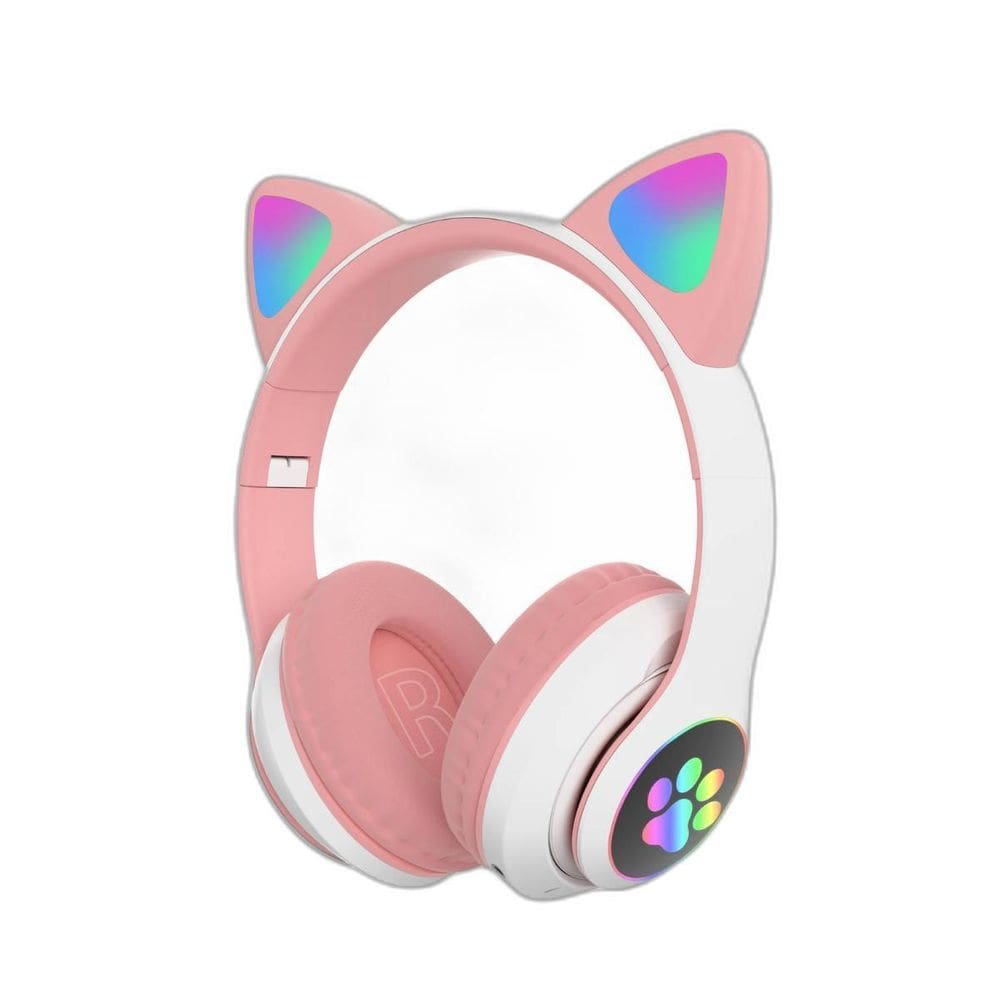 Fone De Ouvido Gatinho Bluetooth Rosa Led Meninas Infantil