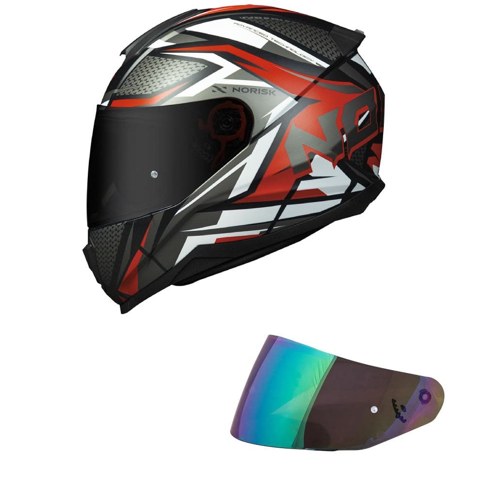 Capacete Norisk Razor Sharp Preto e Vermelho Mais Viseira Camaleão