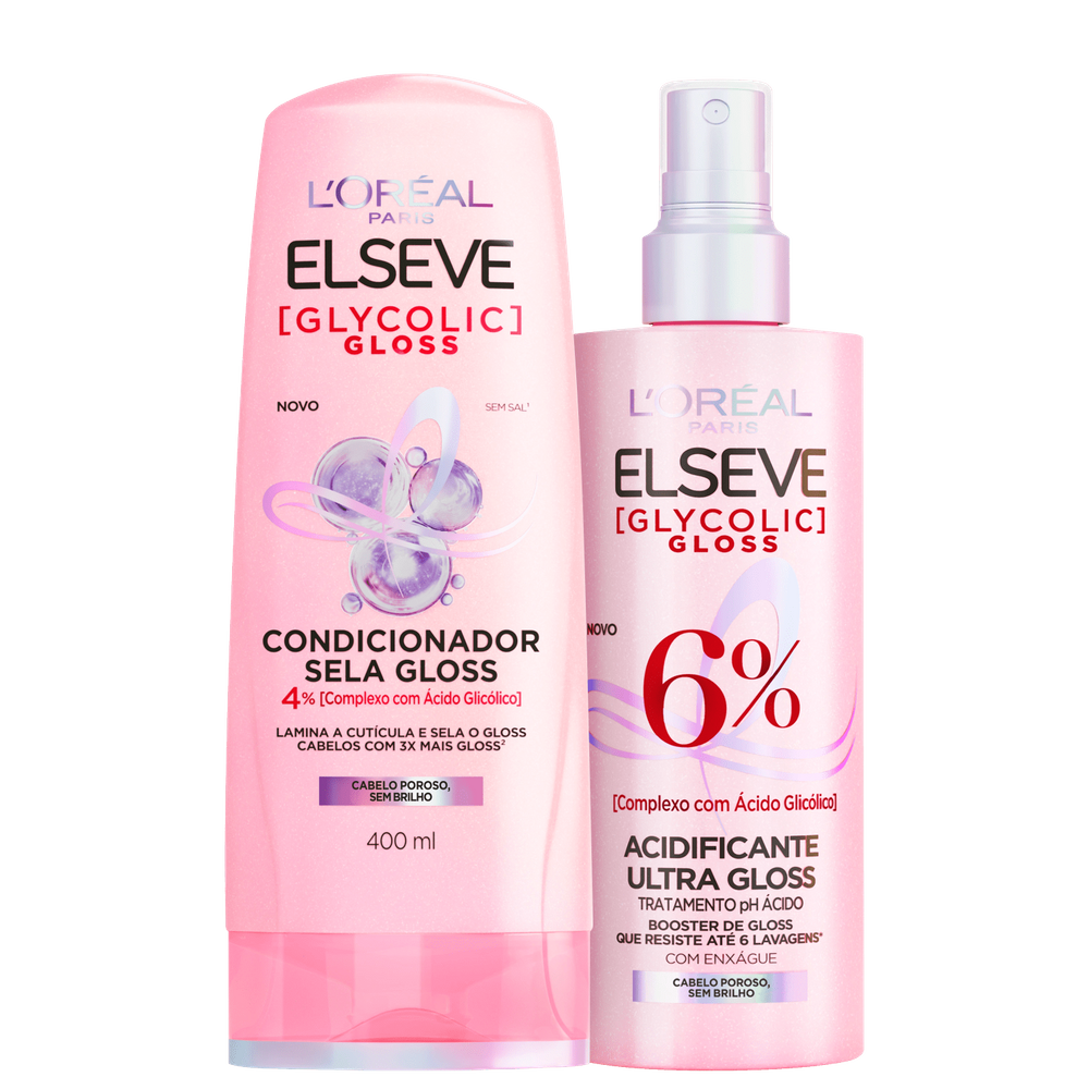 Kit Elseve L’Oréal Paris Glycolic Gloss Sela e Acidifica (2 Produtos)
