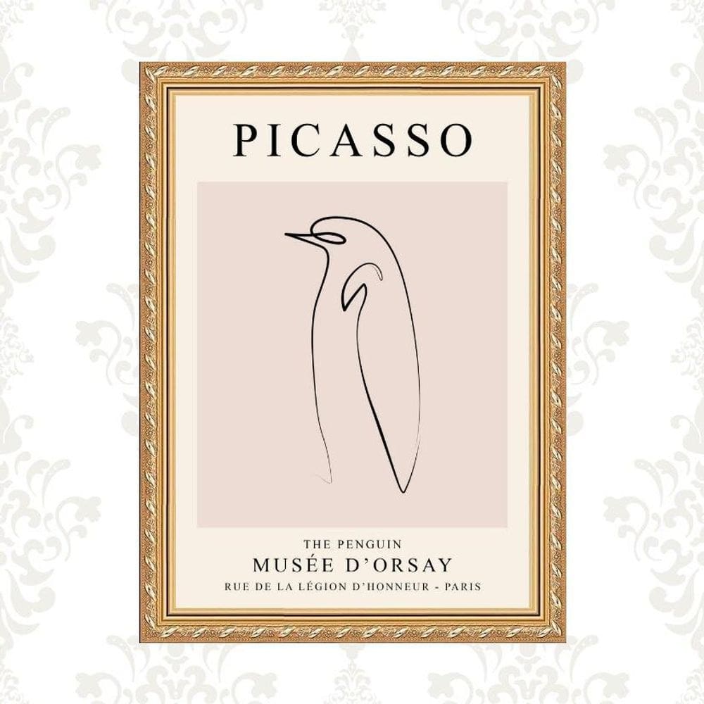 Quadro Moldura Dourada Picasso - Pinguim 24X18Cm