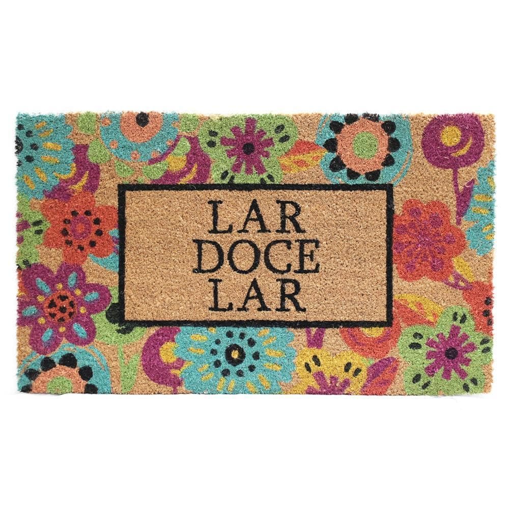 Capacho Tapete Fibra De Coco Lar Doce Lar Flores Tuut 45X75