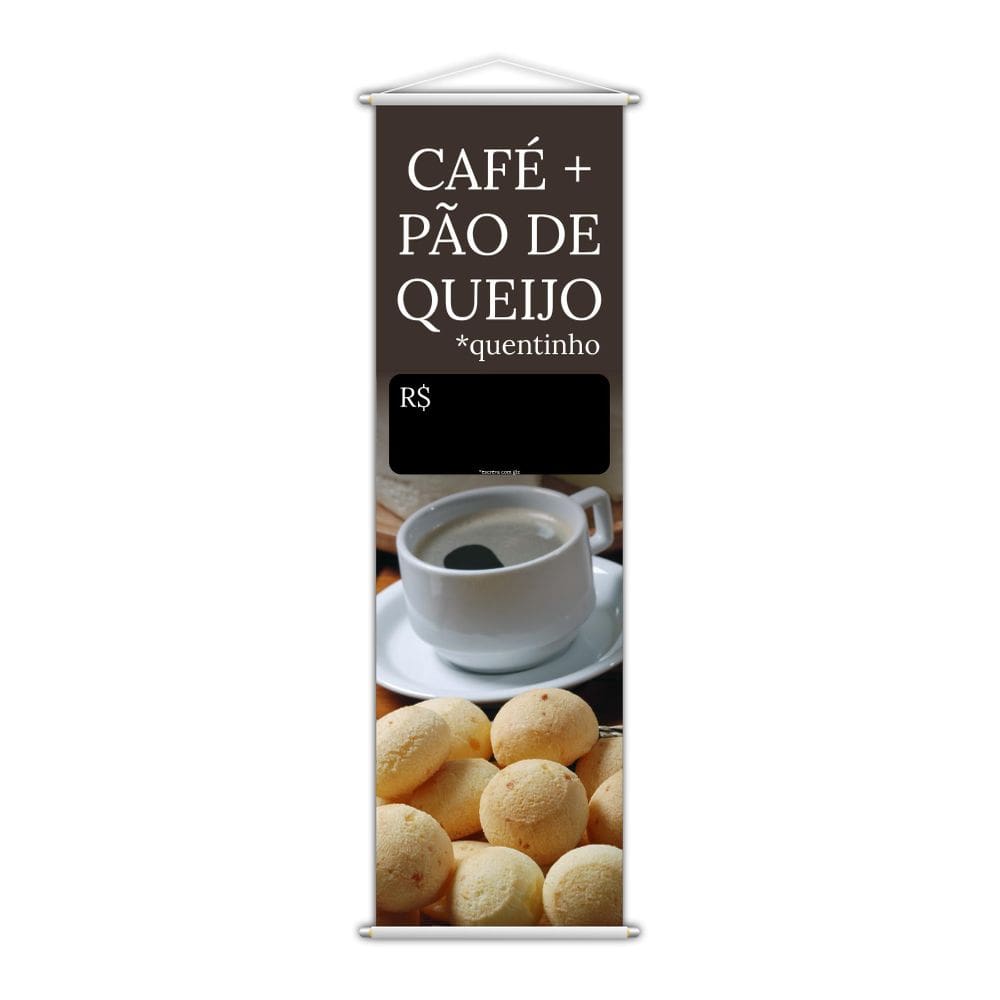 Banner Café E Pão De Queijo Preço Cafeteria Lona 100X30Cm