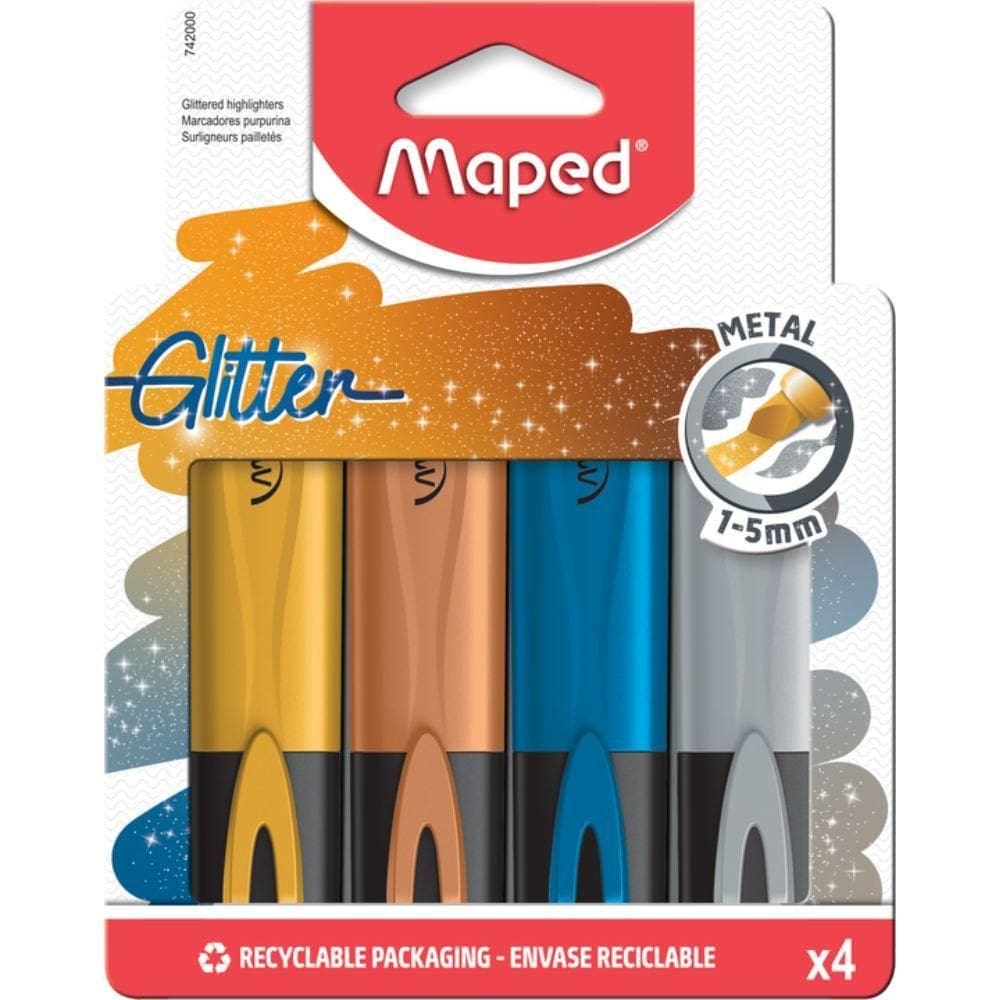 Marca Texto Glitter Metal Estojo C-4 Cores Maped