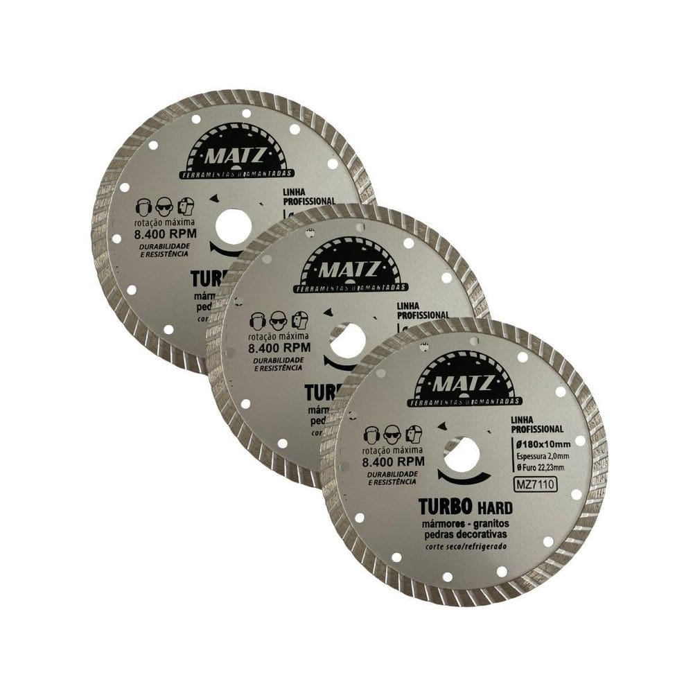 Kit 3 Disco De Corte Diamantado Turbo Hard 180X22,23Mm Matz