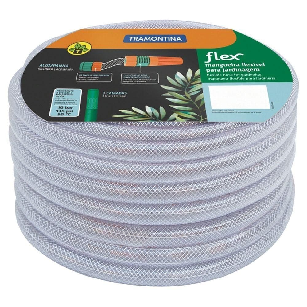 Mangueira Tramontina Transparente Pvc 3 Camadas 20m Engates Rosqueados Esguicho Tramontina