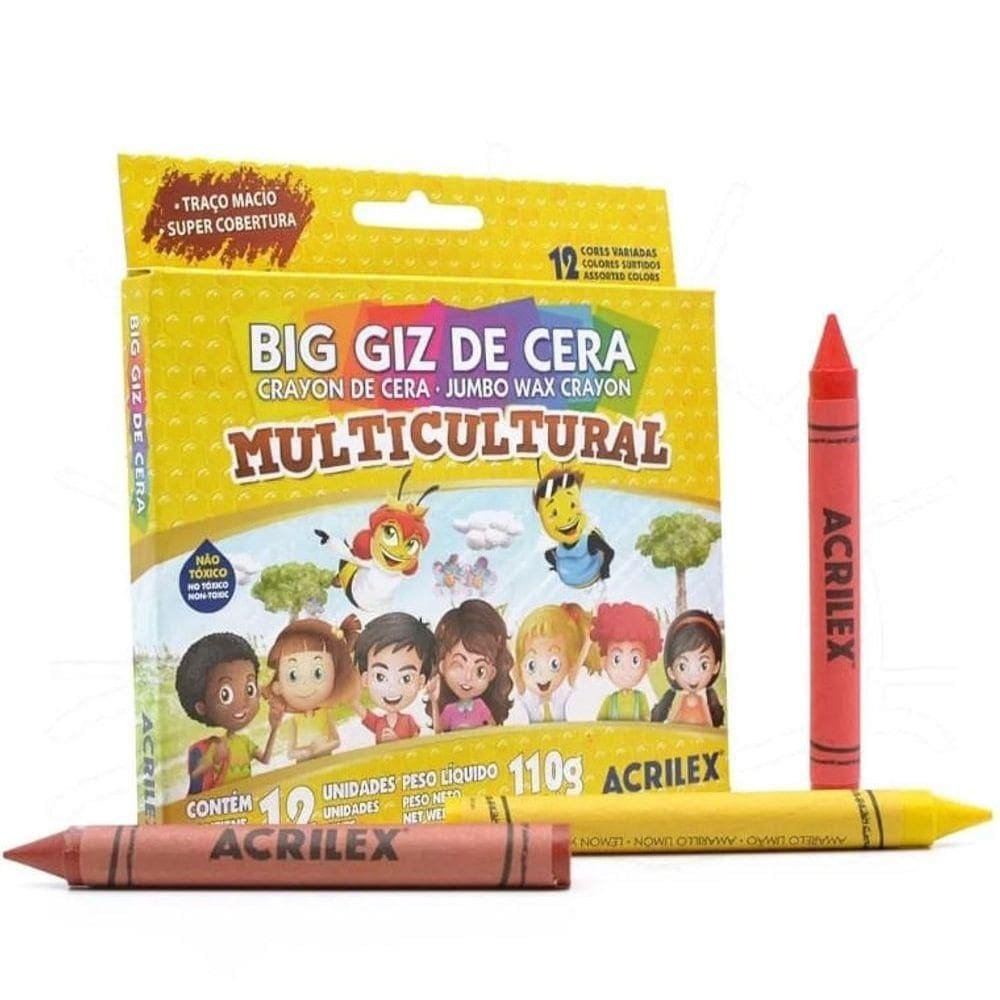 Big Giz De Cera Multicultural 110g - Acrilex - Unica Big Giz De Cera Multicultural 110g - Acrilex -