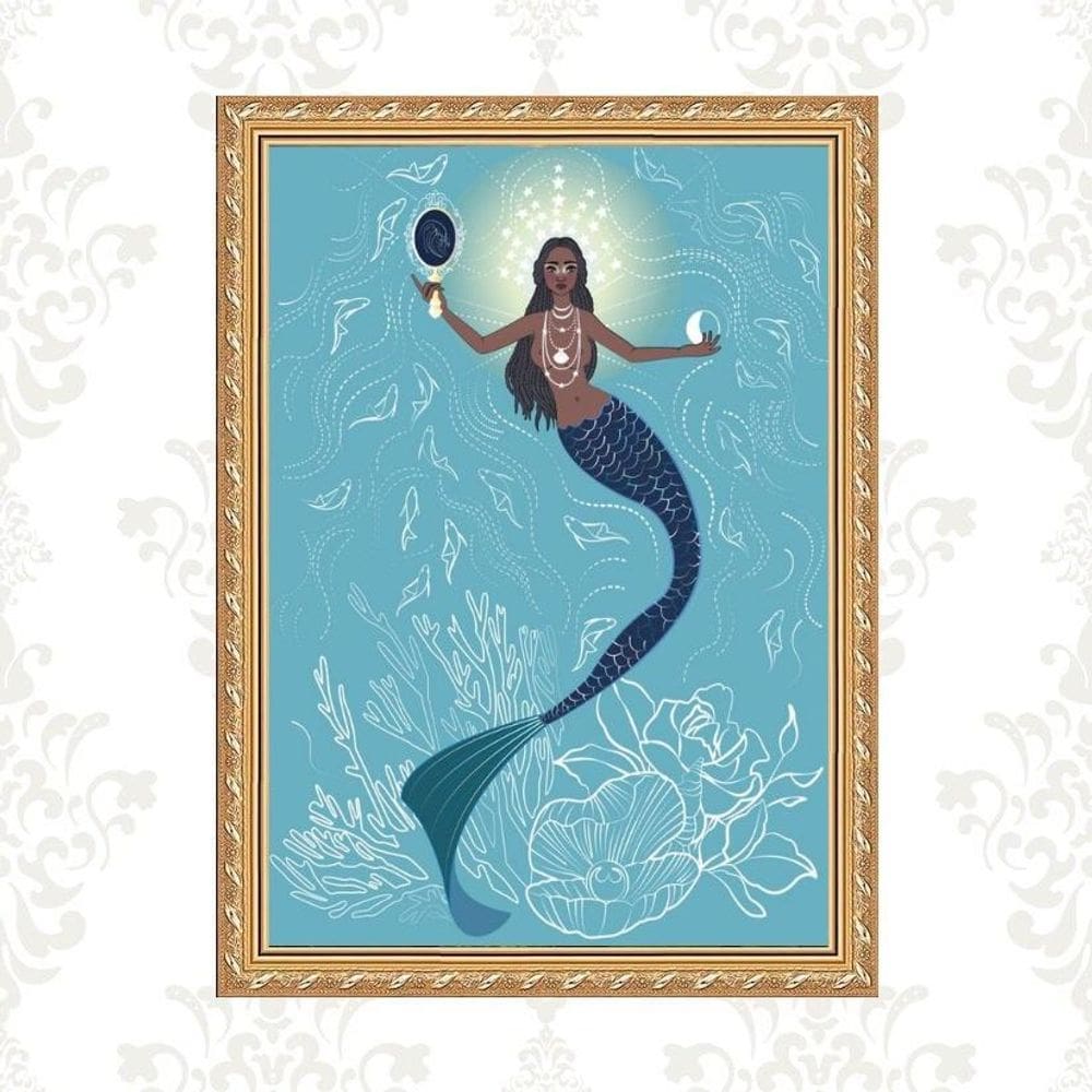 Quadro Moldura Dourada Iemanjá Sereia 24X18Cm