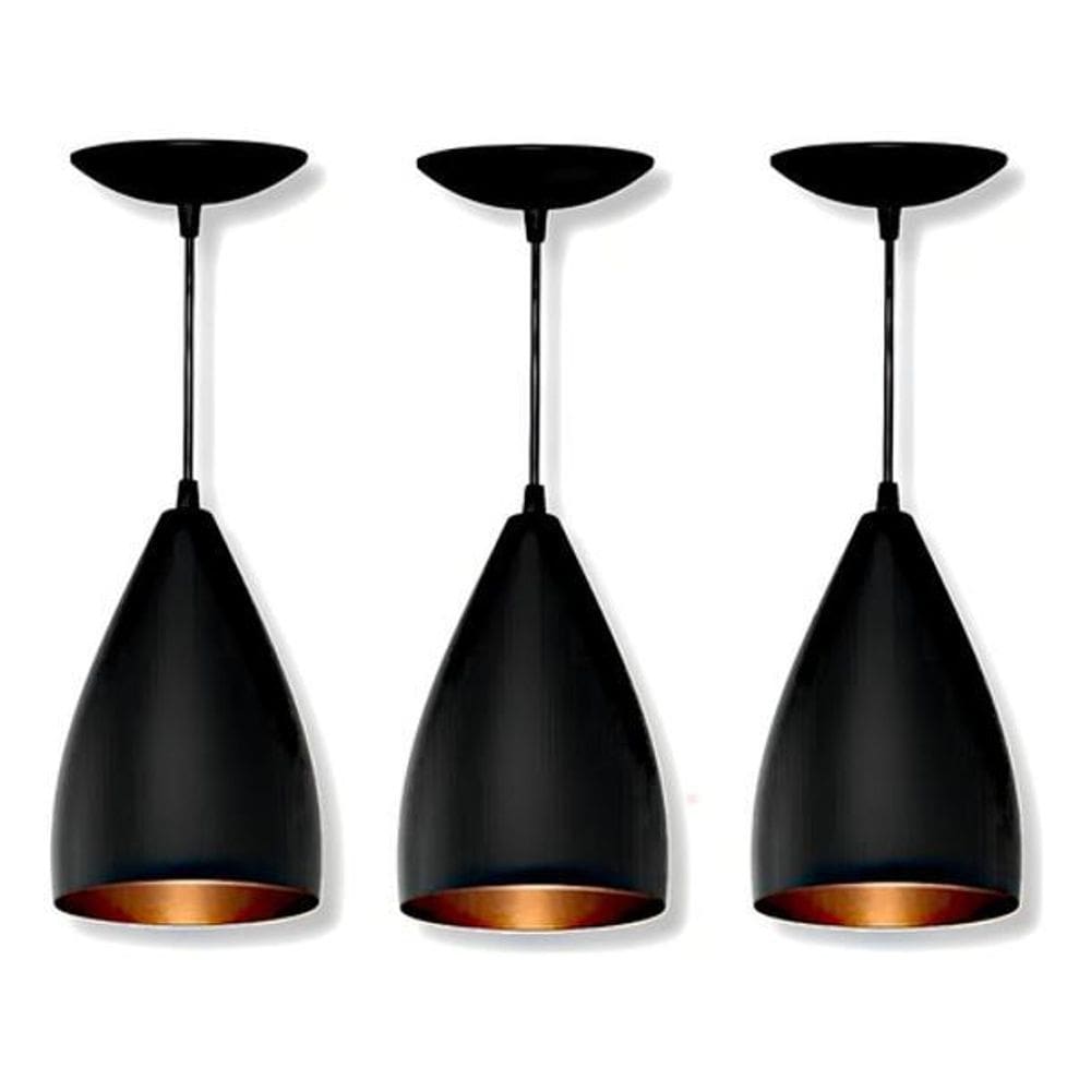 Kit 03 Pendentes Vegas Luminaria Lustre Bala Preto/Cobre Jjb