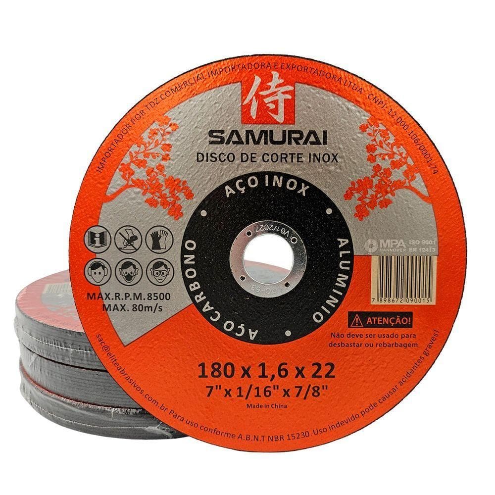 Kit 30 Discos De Corte Inox Samurai 1.6 180x22mm 7 Polegadas