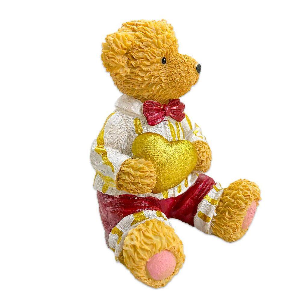 Escultura Urso De Resina Sentado Coração 12,5Cm