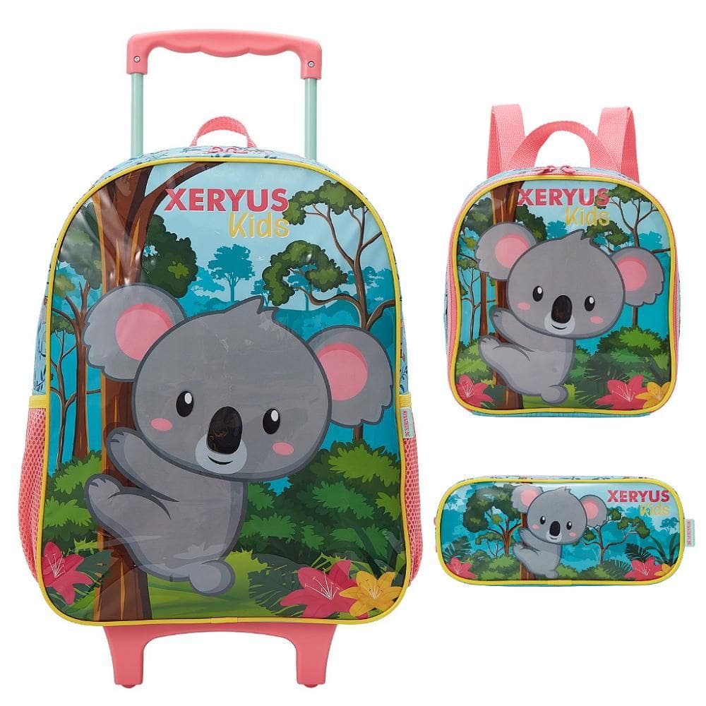 Kit Mochila Rodinha Lancheira Estojo Xeryus Coala Colorido