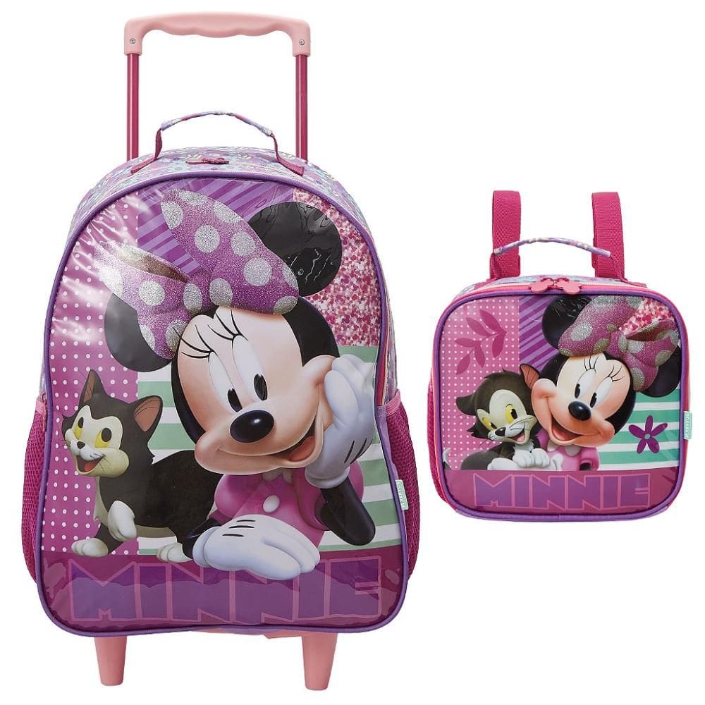 Kit Mochila de Rodinha Lancheira Xeryus Minnie R2 Rosa