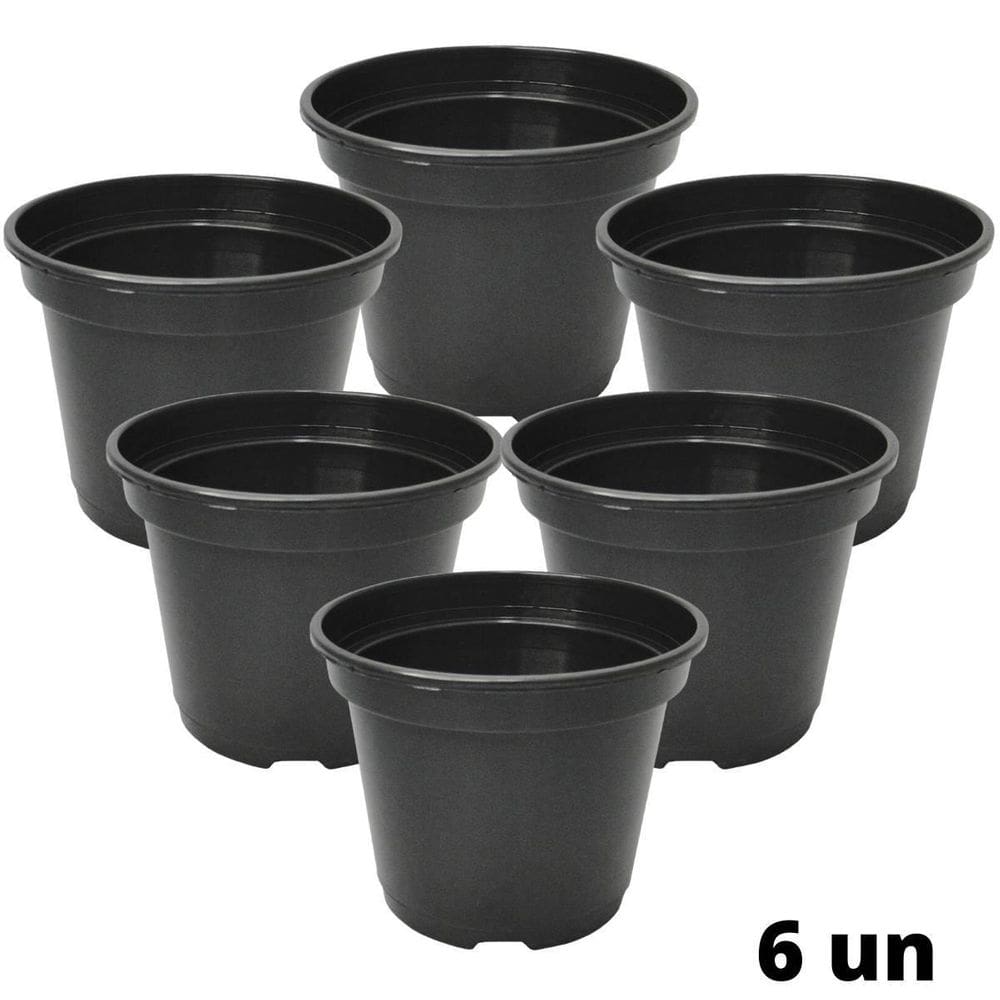 Kit C/6 Vaso Plantio P13  900 Ml  Preto Injeplastec