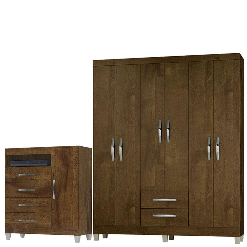 Guarda Roupa Casal Módena e Cômoda Cannes 1 Porta Malbec - Incorplac