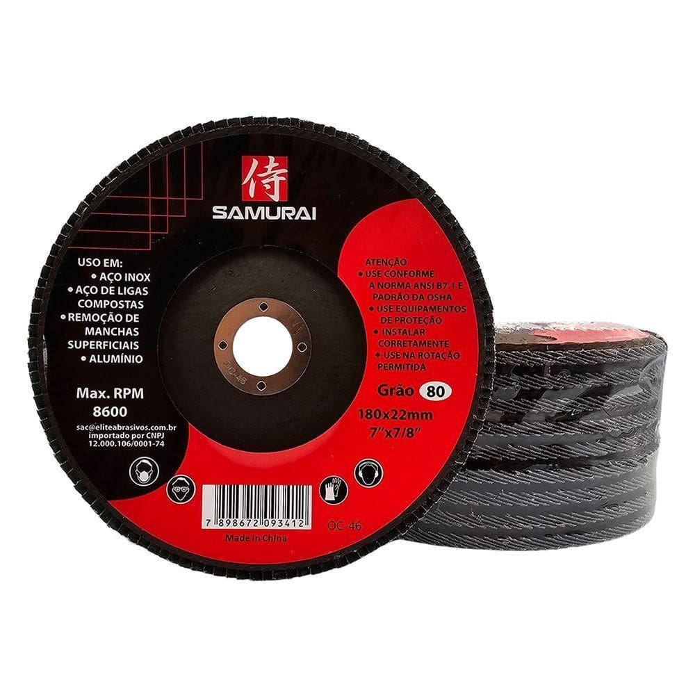 Kit 10 Discos De Lixa Flap De Fibra 180mm 7” Grão 80