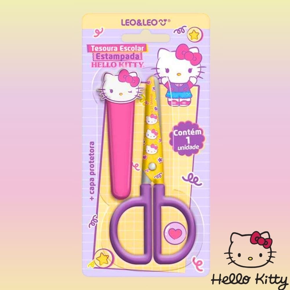 Tesoura Escolar 13cm Estampada Hello Kitty c/ Capa Protetora - Leo&Leo
