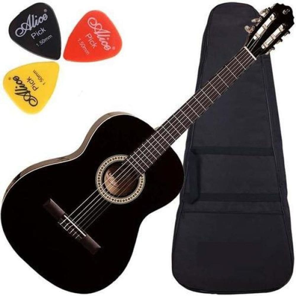 Kit Violão Acústico Nylon Preto N14 Giannini G.R.A.Tis