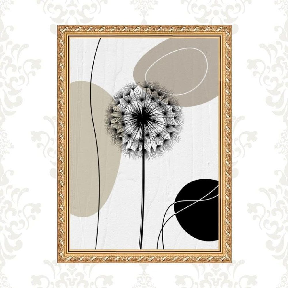 Quadro Moldura Dourada Arte Dente De Leão 45X34Cm