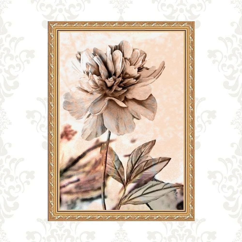 Quadro Moldura Dourada Flor Rosê 33X24Cm