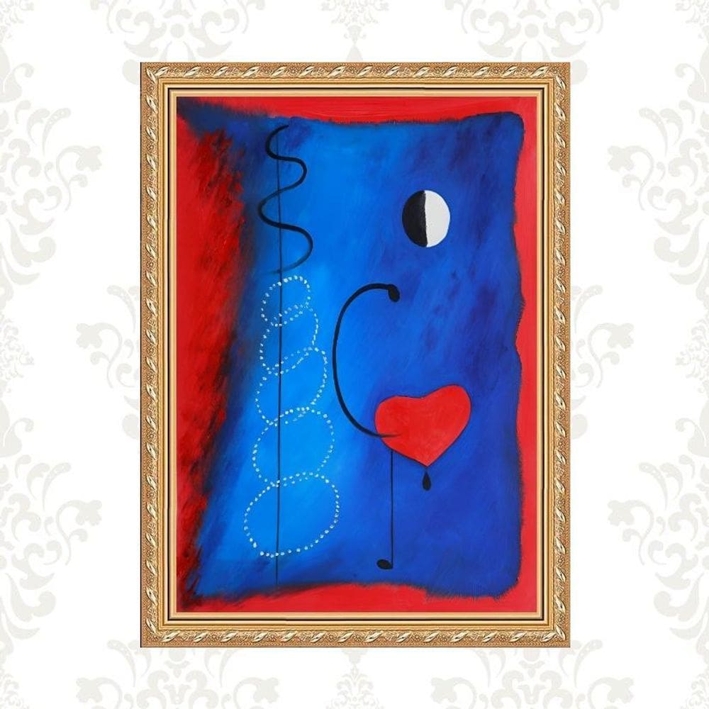 Quadro Moldura Dourada Miró - Coração 33X24Cm