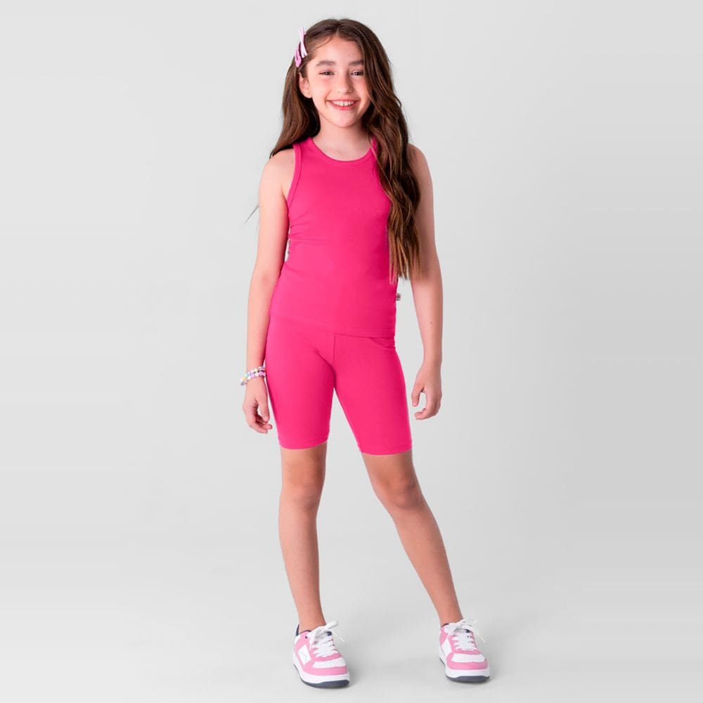 Bermuda Ciclista Básica Infantil Menina Em Cotton Brandili Rosa