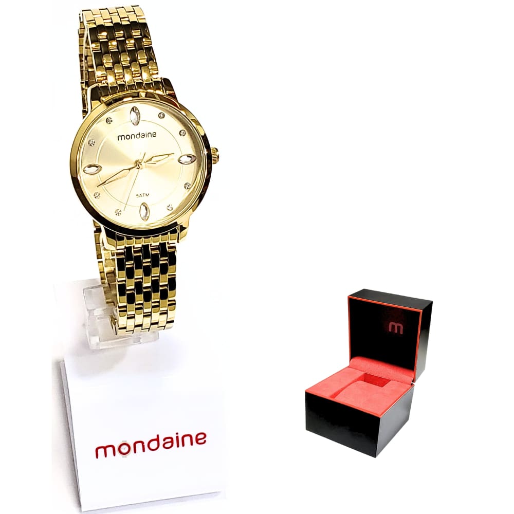 Relógio Mondaine Feminino Analógico Cristais Baguete Dourado 32336LPMVDE1