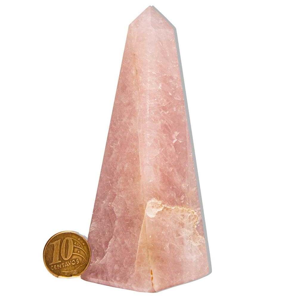 Obelisco Quartzo Rosa Lapidado 200 a 300g 11 a 14cm Classe B