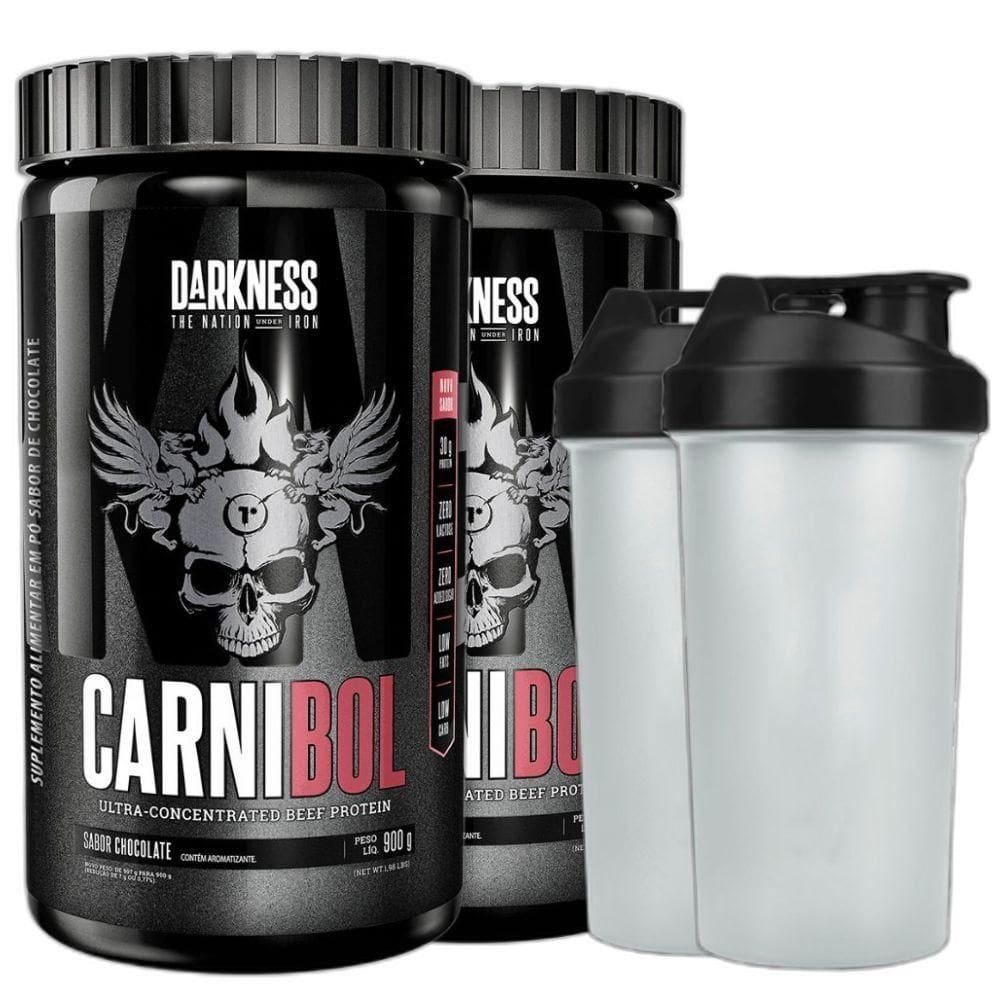 Kit 2 Carnibol Isolado Chocolate 900G 2 Coqueteleira Darknes