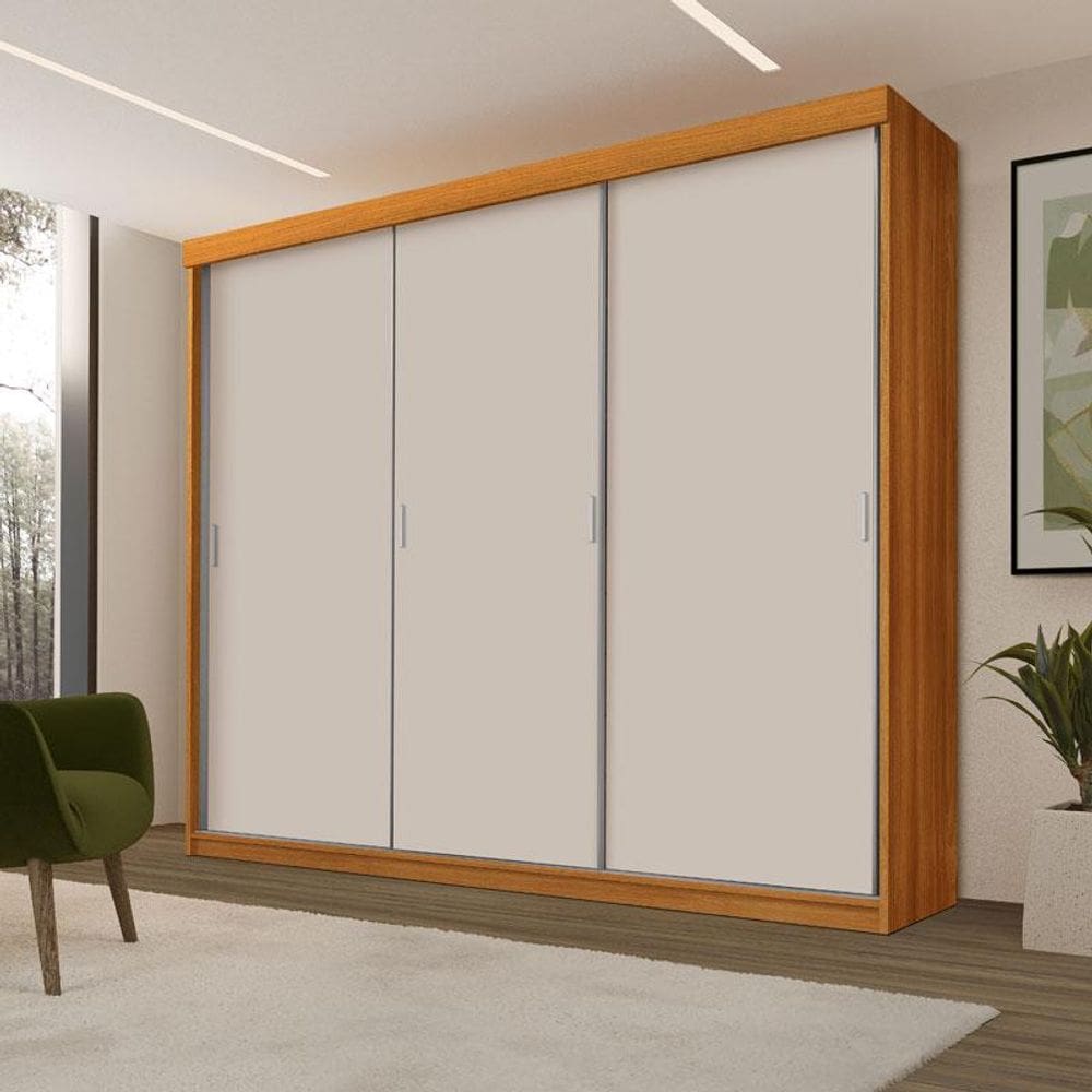 Guarda Roupa Casal Ambiente Ímola 3 Portas de Correr Freijó Off White Pina - Luapa