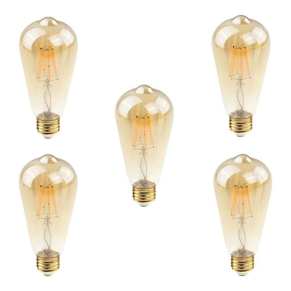 Kit 5 Lampada Led Filamento Industrial Ambar 4W Vintage