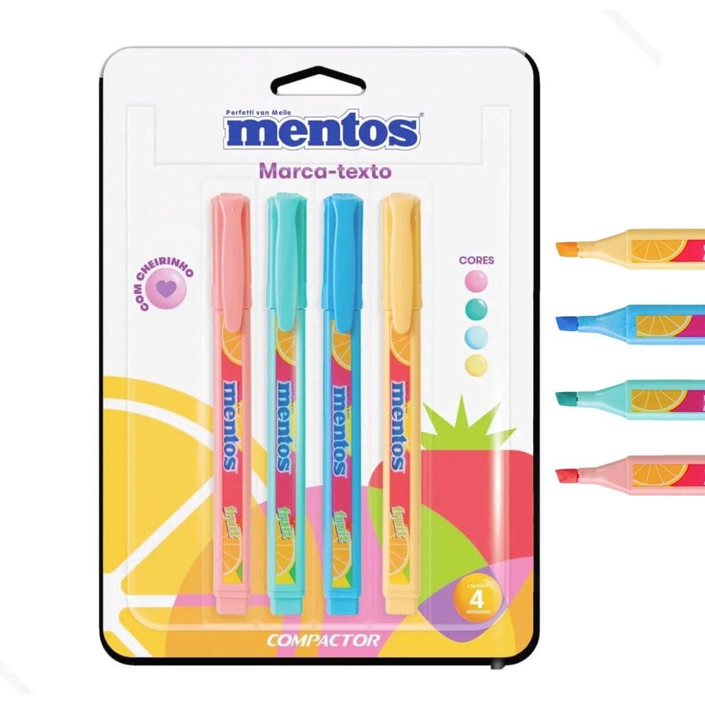Caneta Marca Texto Com Cheirinho bala mentos 4 cores
