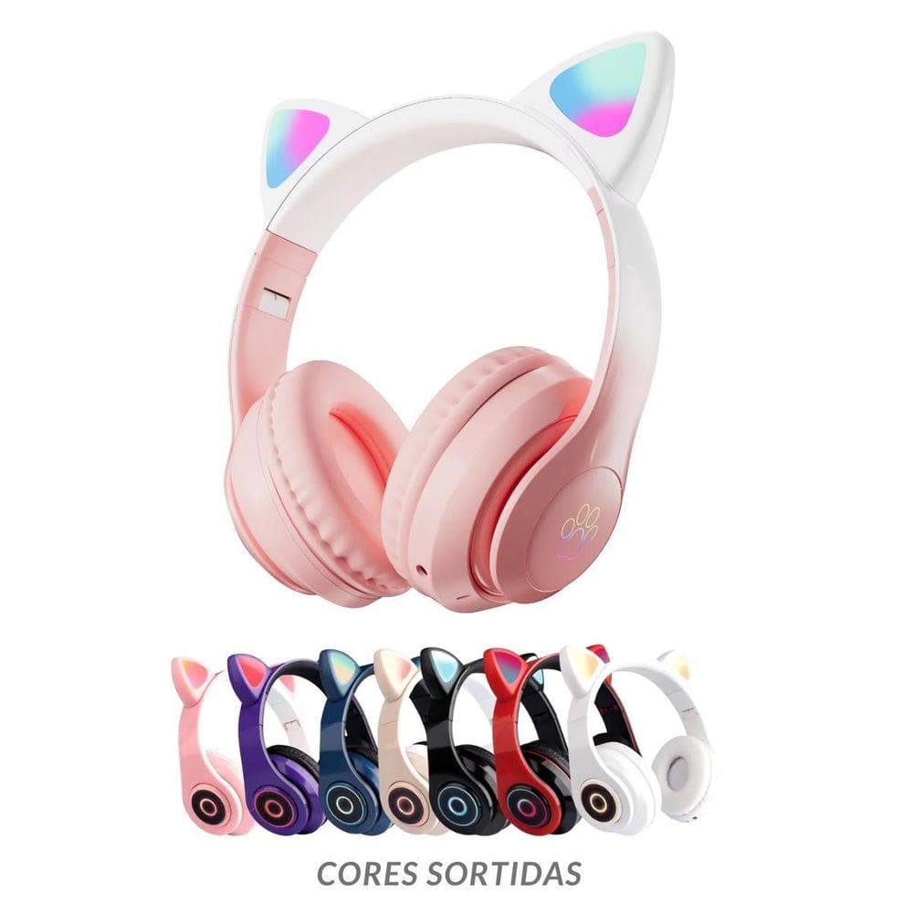Fone De Ouvido Gatinho Infantil Led Com Bluetooth Sem Fio