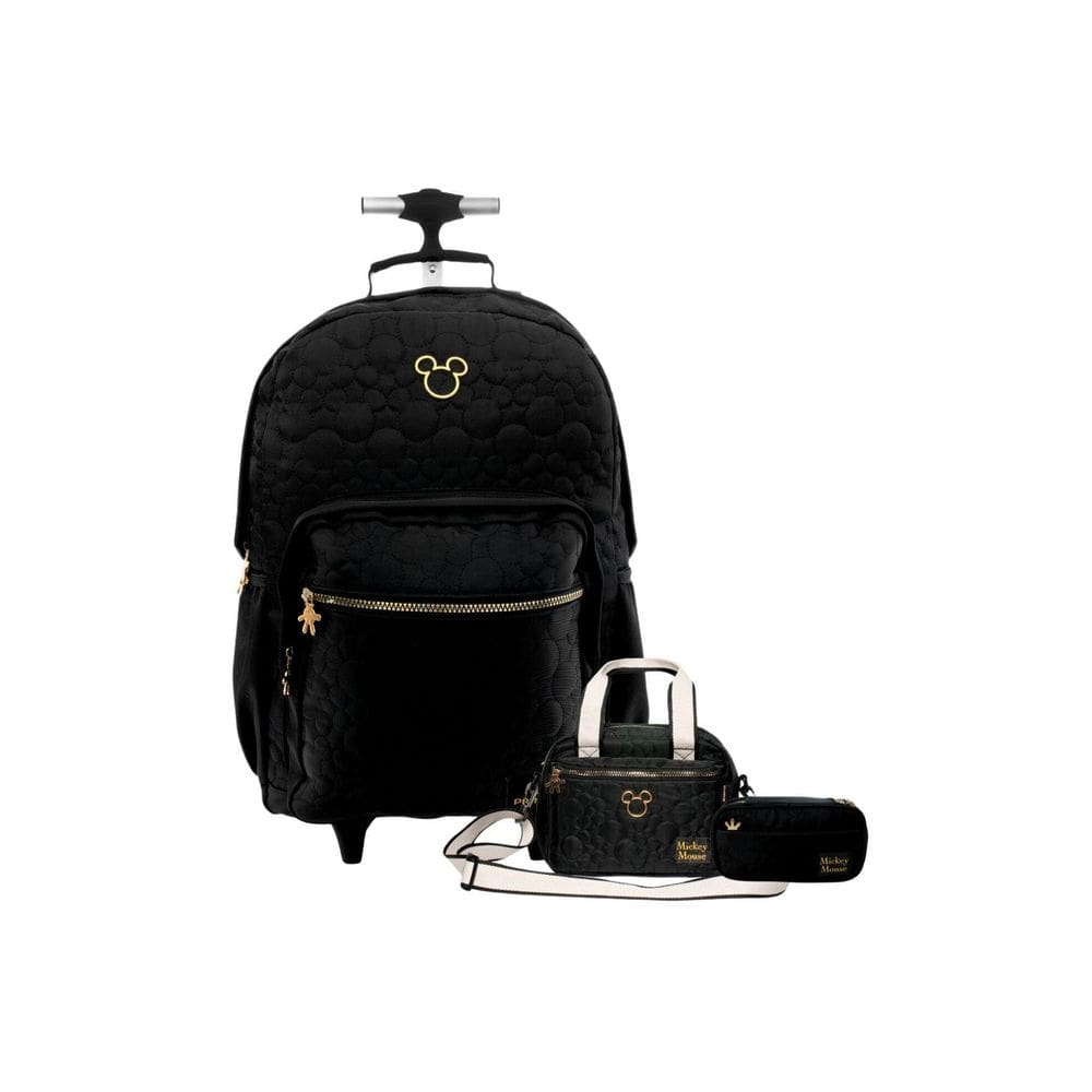 Kit Escolar Mochila Rodas+Lancheira+Estojo Mickey Teen Preto