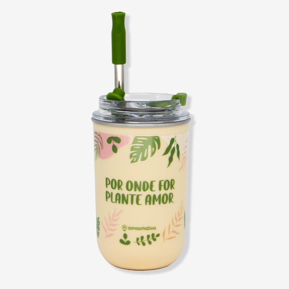 Copo Neo Com Canudo Jardinagem Zonacriativa
