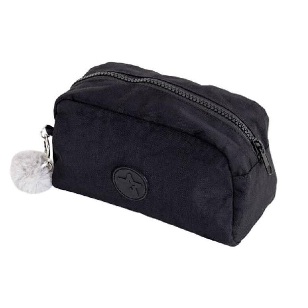 Estojo Necessaire 1 Divisória Nylon Preto Com Pompom Brw