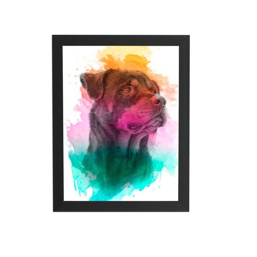 Quadro Rottweiler Cachorro Cão Aquarela Moldura 30X40Cm