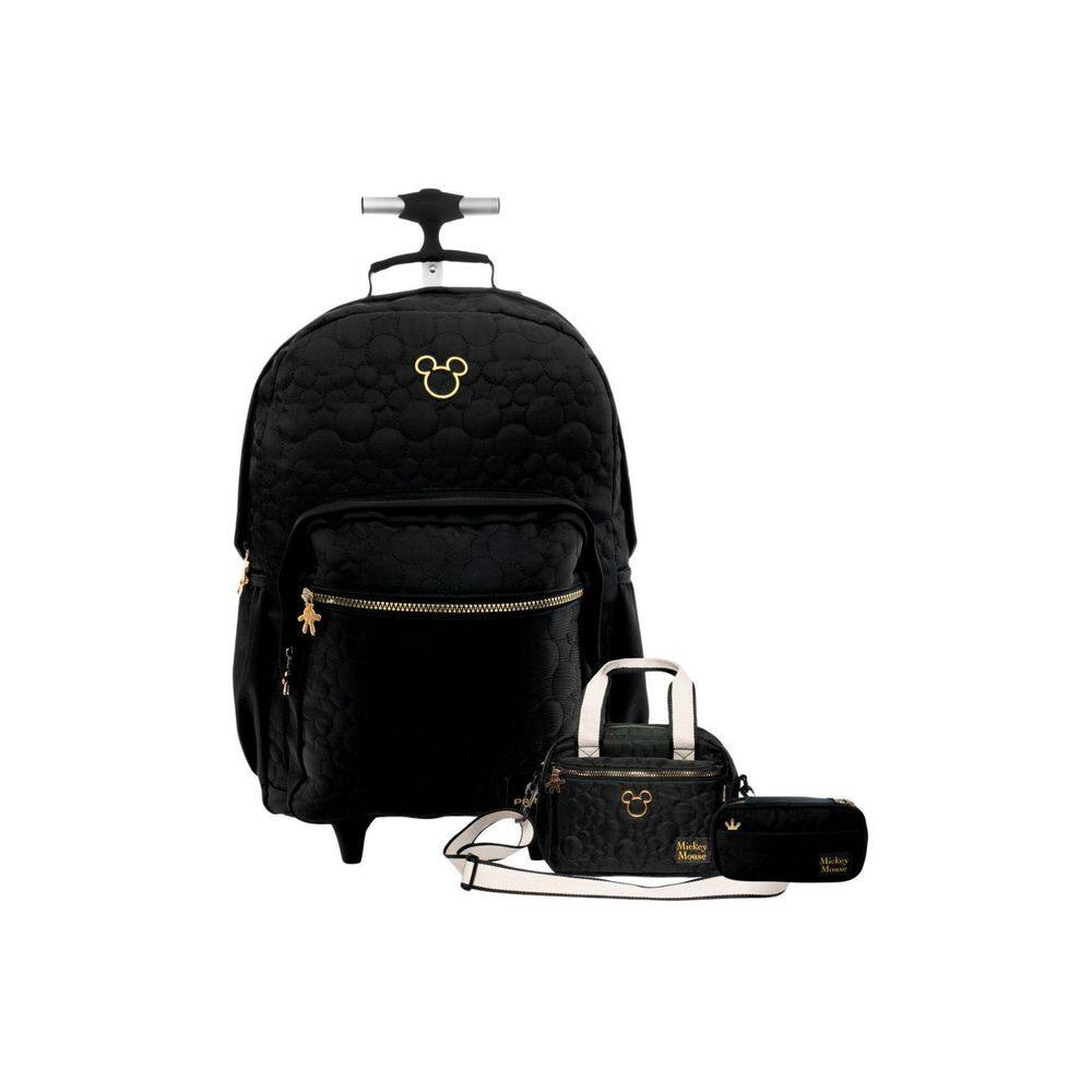 Kit Escolar Mochila Rodas+Lancheira+Estojo Mickey Teen Preto