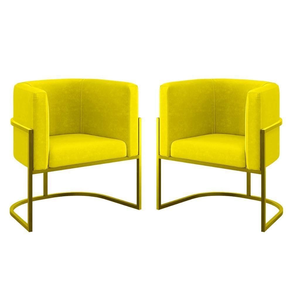 Kit 02 Poltronas Lua Com Base De Metal Gold Sala Reforçada Amarelo
