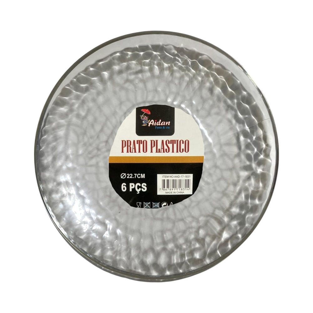 Kit 24 Pratos Jantar Redondo Acrílico Borda Prata 22Cm