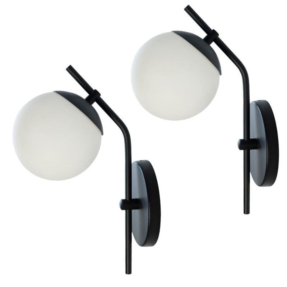 Kit 2 Luminárias Inclinada Jabuticaba Globo Vidro Hall Preto