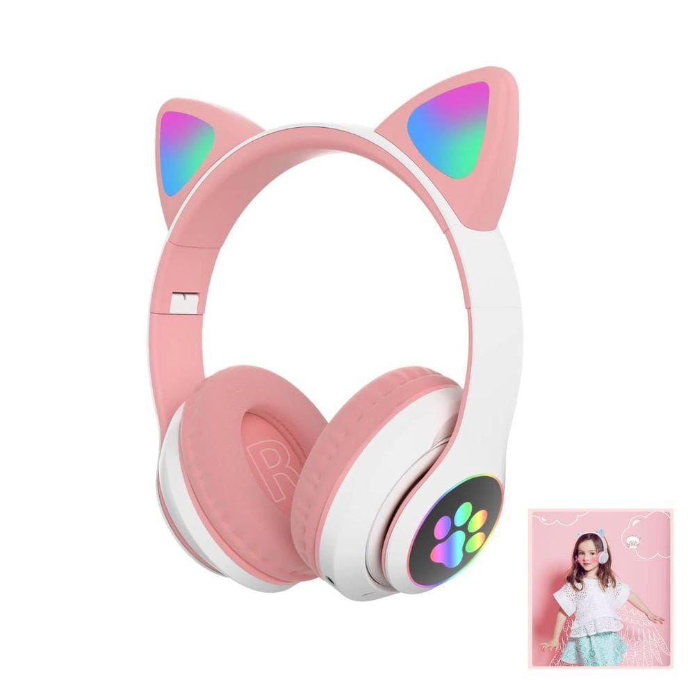 Fone De Ouvido Bluetooth Orelha Gatinho Infantil Led Sem Fio