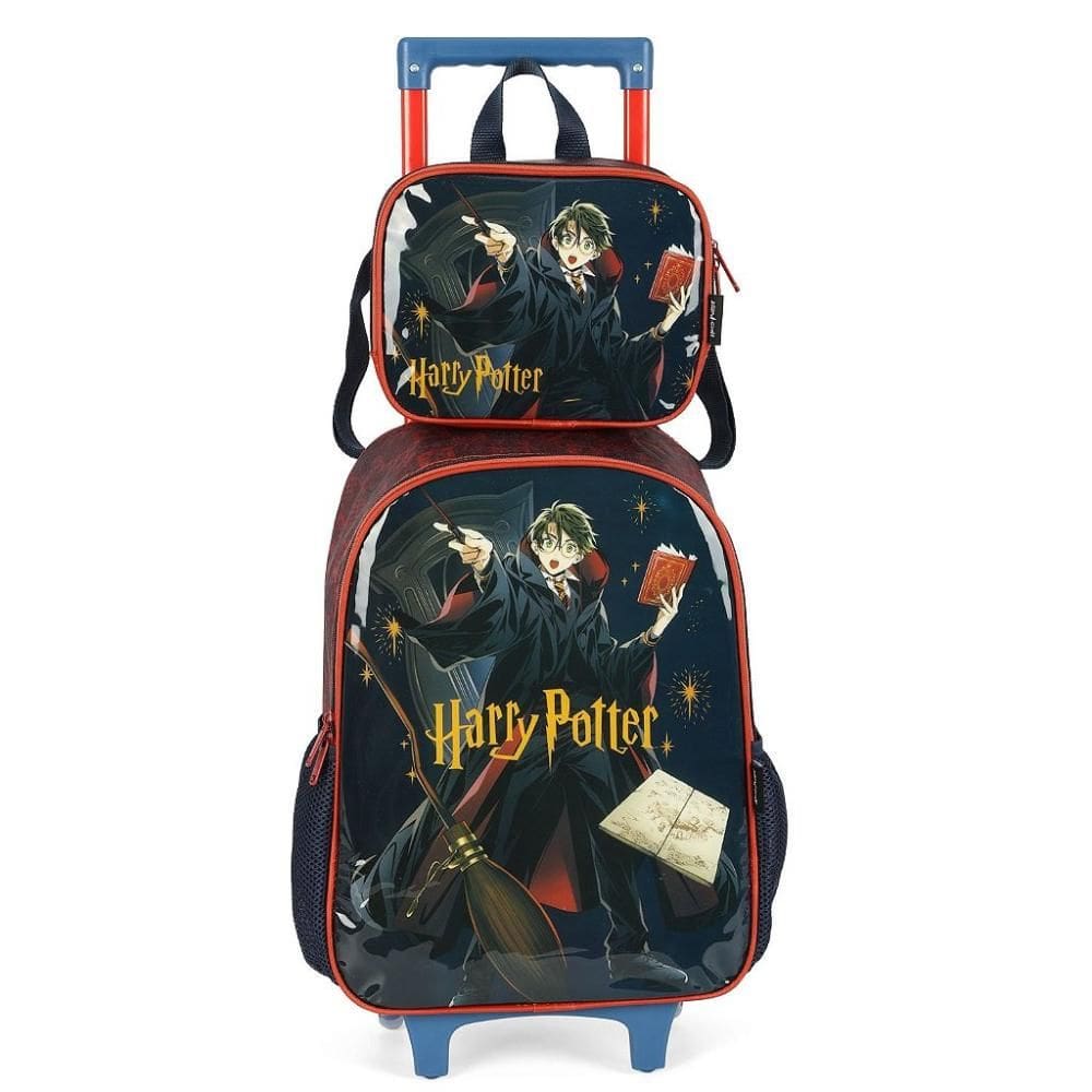 Kit Mochila Rodinhas Lancheira Luxcel Harry Potter Vermelho