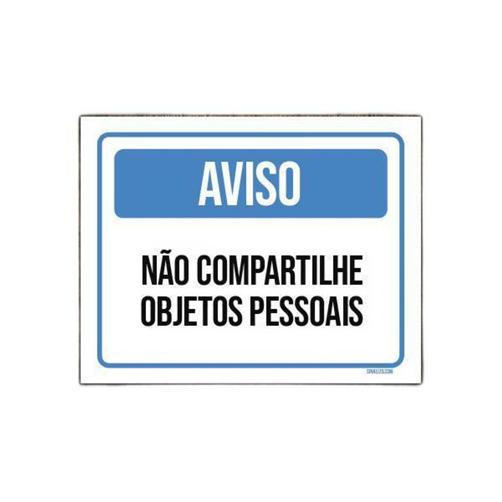 Placa Higiene Aviso Não Compartilhe Objetos Pessoais 27X35