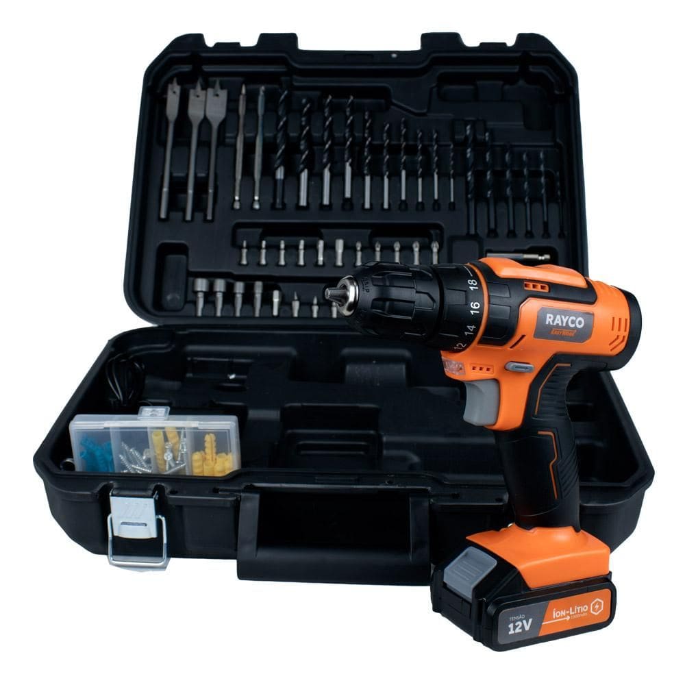 Kit Parafusadeira 12V com Maleta 110 Peças Rayco Bivolt