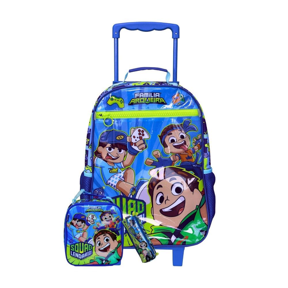 Kit Escolar Mochila Rodas+Lancheira+Estojo Família Arqueira