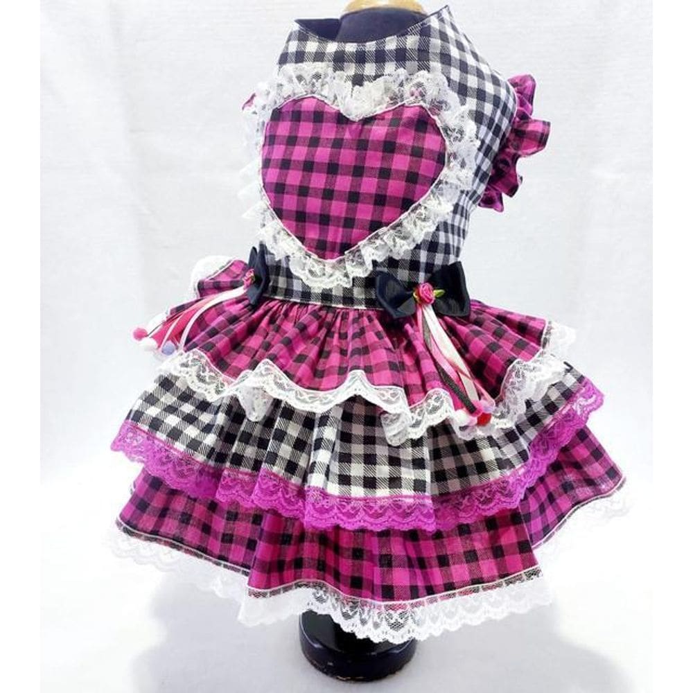Vestido Pet Festa Junina Coração Luxuoso Rosa - Tamanho M