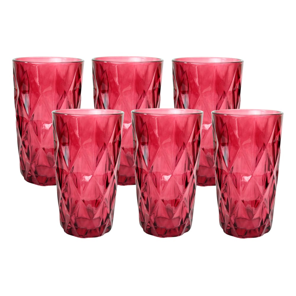 Jogo De Copos De Vidro Vermelho 6 Peças 270Ml